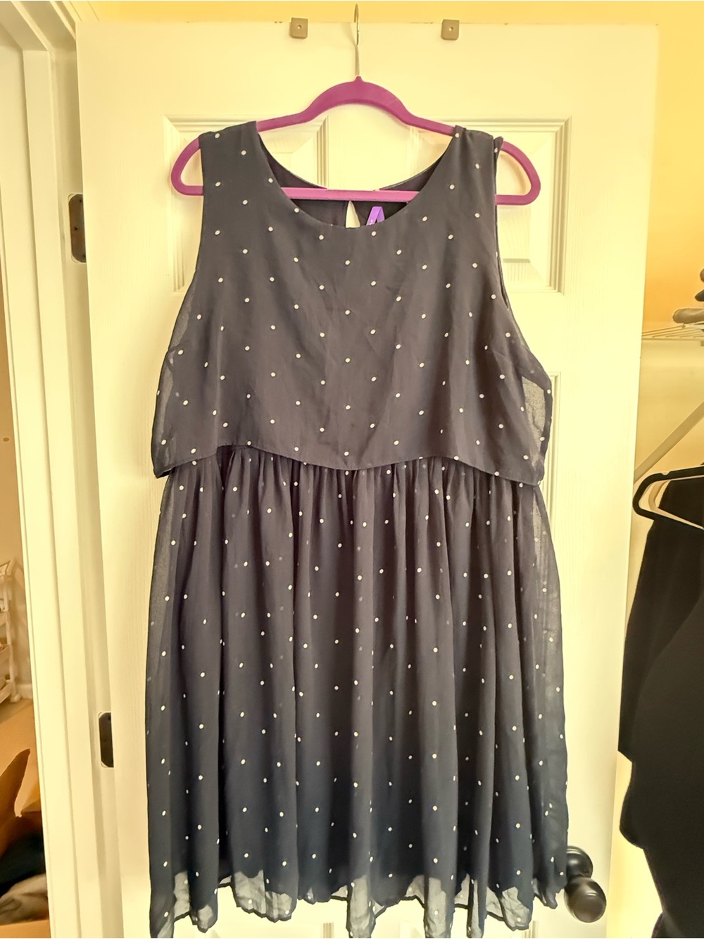 Navy Blue Polka Dot Overlay Maternity Dress